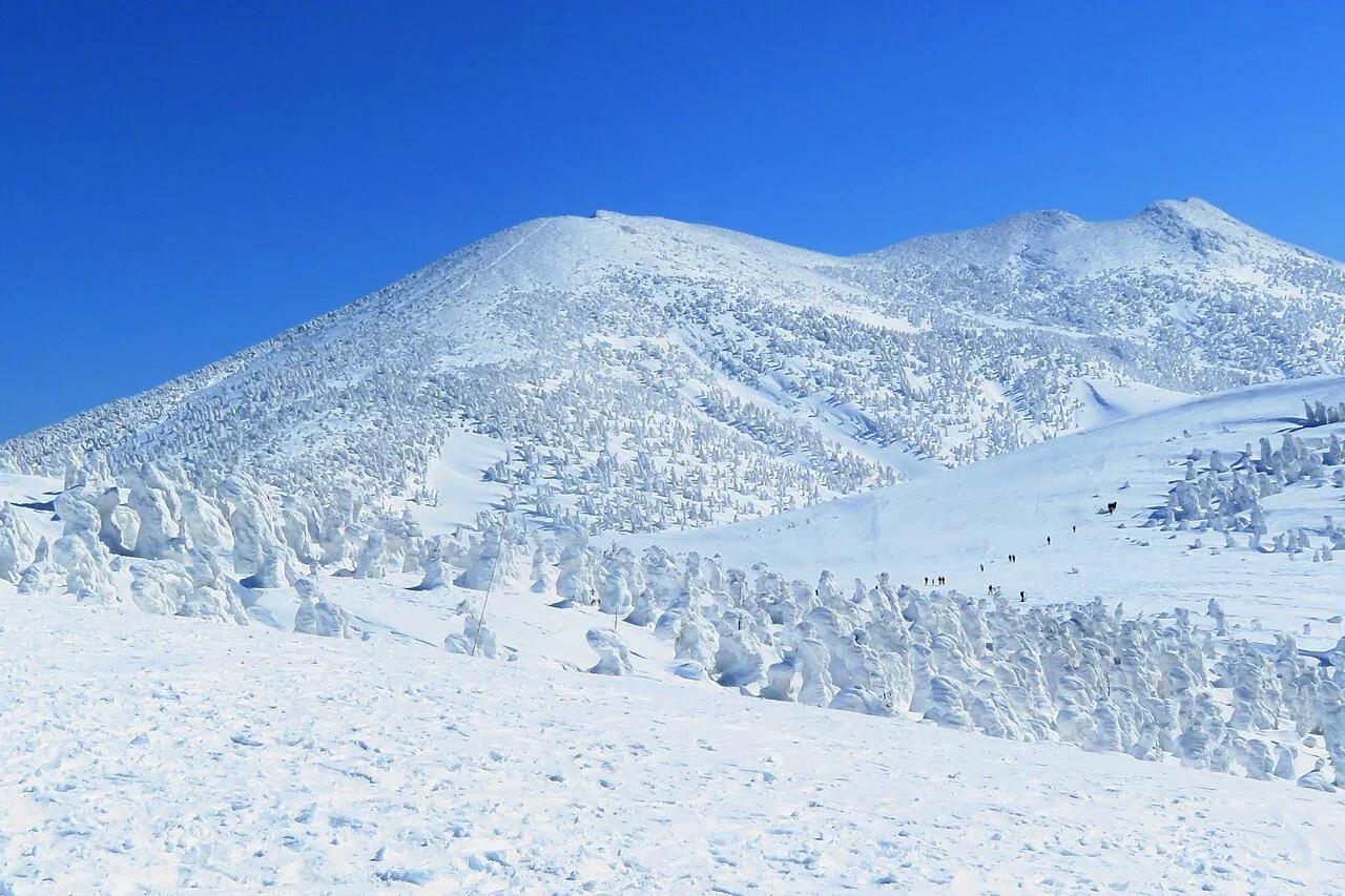 青森八甲田山冬季樹冰與積雪山景